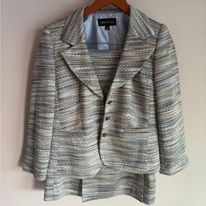 Isabel & Nina Womens Blue Textured Skirt Suit Set Blazer Skirt Size 8